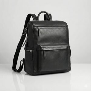 Premium Black Leather Backpack with Front Pocket
